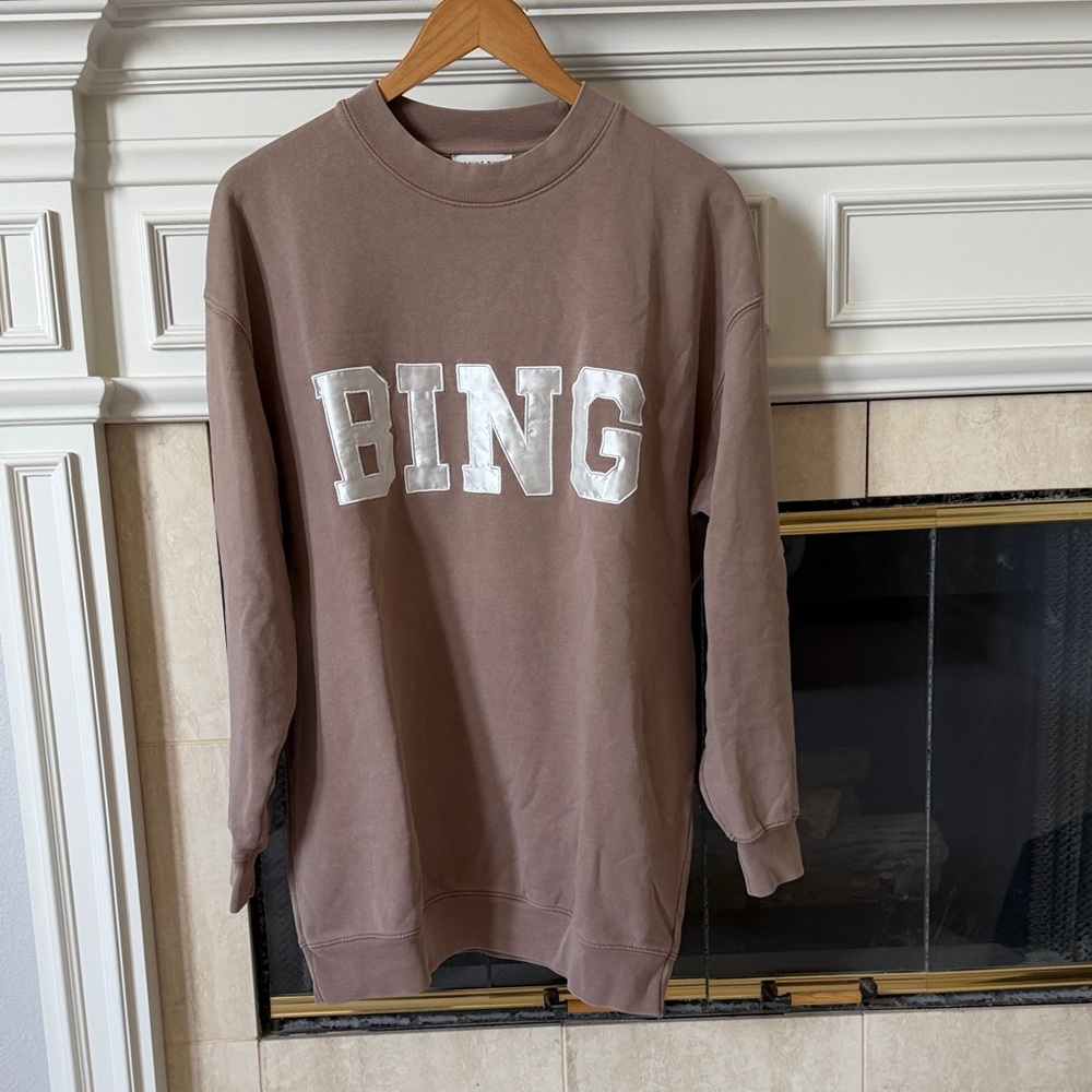 Anine Bing Tyler oversized sweatshirt in washed iron organic cotton satin logo.